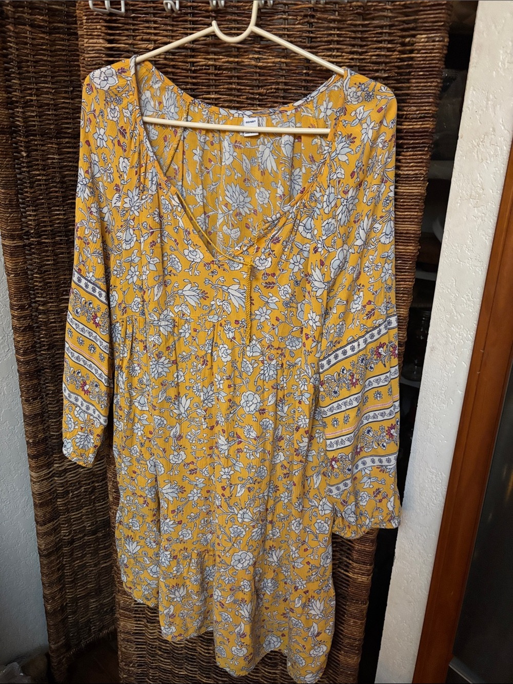 Old Navy Mustard Yellow Floral V-Neck Tunic